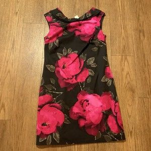NEW Trina Turk Dress Woman Sz 8 Wondrous Floral Pink Black Cowl Neck Sheath $375